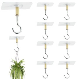 OQXEJPHFN 10 Pack Adhesive Ceiling Hooks, Heavy Duty No Drill Outdoor Sticky Ceiling Hanger, Stick On Hooks for Hanging Plants Lights Wind Chimes Lantern