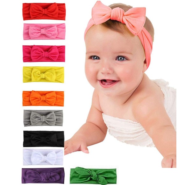 TraderPlus 10 Pack Baby Girl Bows Headbands for Newborn Infant