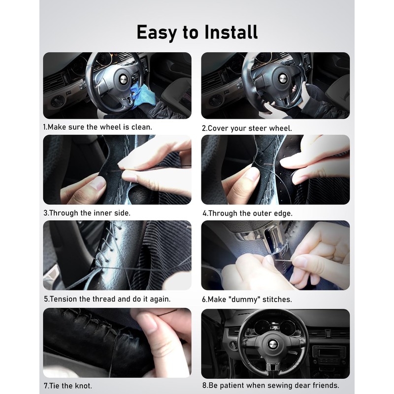 BELINOUS Leather Steering Wheel Cover Lace Up, Stitch on Steering