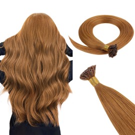 HOTBANANA U Tip Hair Extensions Human Hair, 22 Inch 50g 50s Auburn Ginger Pre Bonded U Tip Extensions Hot Fusion Keratin Utip Hair Extensions Straight K Tip Hair Extensions
