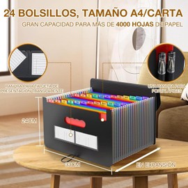 Administrador de Archivos,25 Carpetas Ampliables,Organizador de Documentos,Etiquetas Coloridas,Tamaño A4,Adecuado para la Escuela,el Hogar y la Oficina,Elementos Esenciales para el Aula