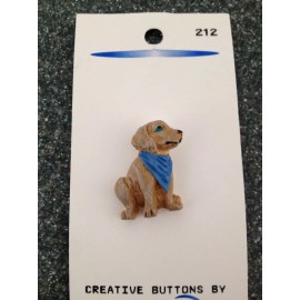 JHB INTERNATIONAL 3D BUTTONS DOG PUPPY HEAD BUTTON PUPPY DOG HEAD BLUE SCARF