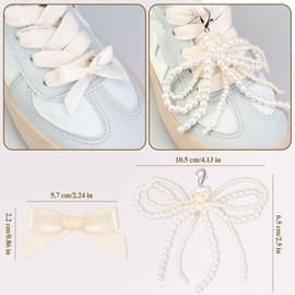 FOWSRHRG 4 Pcs Pearls Bowknot Shoe Charms for Sneakers, DIY Elegant Bow Shoe Decoration Charms for Laces, Shoe Jewelry Pearl Beaded Chain Shoe Accessories for Women Gift