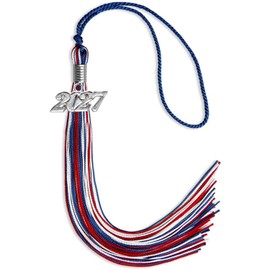 Endea Graduation Mixed Triple Color Tassel with Silver Date Drop (Royal Blue/Red/White, 2027)