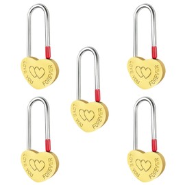 Gradleen 5 PCS Brass Single Heart Lock 3.5" 50mm Love Padlock,Engraved Love-You-Forever Metal Padlock for Lovelock Bridge,Wedding & Anniversary(Keyless)