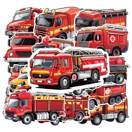 titioffice Sticker Set Feuerwehr 50 Stück, Feuerwehrauto Aufkleber, Coole 3D Wiederverwendbare und Wasserfeste Vinyl Sticker für Fahrrad, Laptop, Skateboard, Motorrad und Auto Feuerwehr Deko