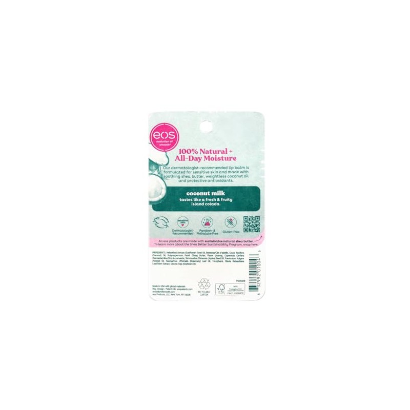EOS Bálsamo labial liso 100% natural, leche de coco con