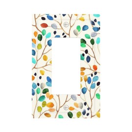 1 Gang Single Decorator GFCI/Rocker Light Switch Cover Wall Plate Watercolor Boho Floral Olive Eucalyptus Colorful Leaf Autumn Electrical Outlet Decorative Receptacle Cover for Dimmer, USB, Mid Size
