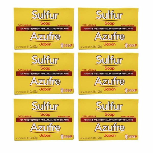 Grisi Sulfur Bar Soap. Face & Body Acne Treatment with Lanolin. 4.4oz. Pack of 6