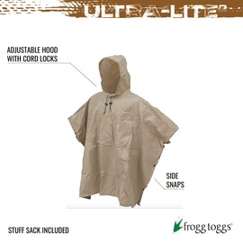 FROGG TOGGS Men's Standard Ultra-Lite2 Waterproof Breathable Poncho, Khaki, One Size