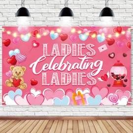Galentines Day Photo Backdrop,Happy Galentines Day Banner, 45.3’’ x 70.8’’ Ladies Celebrating Ladies Photo Booth Props Background,Galentine’s Day Party Decorations for Girls Ladies Valentines