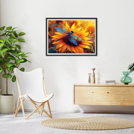 Sunflower Diamond Art Kits for Adults, 5D Dragonfly Diamond Painting Kits for Beginners DIY Full Drill Diamonds Painting Pictures, Diamond Gem Art Painting DIY Crafts Kit for Decor Gift 16x12inch