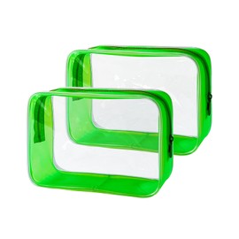 TotePrint Stadium Approved Green Frame Clear Toiletry Bag TSA Approved Clear Organizer Bags Portable Travel Makeup Bags with Zipper for Women, Green, Modern