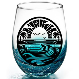 OWATRKDEY Beach Stemless Wine Glass: Hand Blown Beach Wine Glass Birthday Gifts for Women, Beach Lovers 18 Ounces - Set of 1