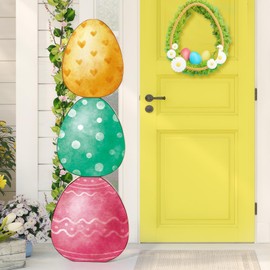 Yerliker 35 H Easter Egg Porch Decor Sign Easter Outdoor Decor Wooden Colorful Egg Standing Vertical Porch Sign for Front Door Indoor Outdoor Yard Garden Decor