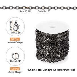 MECCANIXITY 39ft Gold Chain for Jewelry Making,Light Black Paper Clip Necklace Chains Bulk with Jump Rings and Lobster Clasps for Bracelet DIY Crafts-0.12 inch