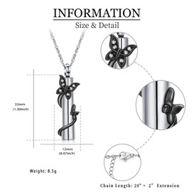 shajwo Cylinder Butterfly Urn Ashes Necklace for Women Men Cremation Jewelry of Loved Ones Memorial Vial Pendant,Black