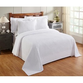 2 Piece Elegant 100% Cotton Tufted Chenille Bedspread Twin Size Heirloom Quality in Stripe Design | All Seasons Bright White Color Western Bedding Aesthetic Look Soft Plush Cozy Feel