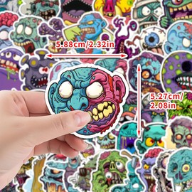 Cartoon Monster Stickers for Party Favors,50 PCS Zombie Cute Style Scrawl Stickers for Water Bottle Laptop Phone Luggage Guitar Bicycle,Waterproof Vinyl Stickers for Teens Girls Children