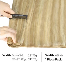 HOTBANANA Sew in Hair Extensions, 24inch 120g Light Blonde Highlighted Golden Blonde Full Head Weft Real Human Hair Extensions Straight