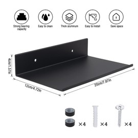 YeenGreen Bad Regal Wand, 2 Stück 20 cm Wandregal Schwarz Metall, Metallregal Hängend, Schweberegale mit Loch und Schrauben, Duschablage Hängeregal Wandboards für Aufbewahrung und Dekoration