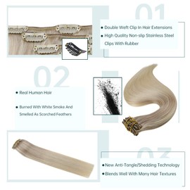 Full Shine Clip In Real Human Hair Extensions 18 Inch Clip In Balayage Remy Human Hair Color 18 Ash Blonde Fading to 22 and 60 Platinum Blonde Straight Extensions 7 Pcs 100 Gram Clip In Hair