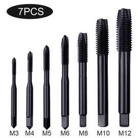 Wolfride Spiral Point Tap Set Metric and Standard Tap Drill Bit Set Threading Tool M3 M4 M5 M6 M8 M10 M12 (7Pcs)