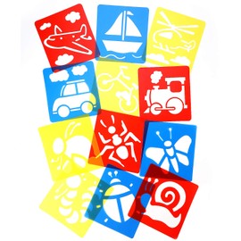 MWOOT 12 Pieces Shapes Stencils Template Set for Kids Children Drawing Craft,Washable Plastic Painting Template with Transport Tool Animals for Painting Learning