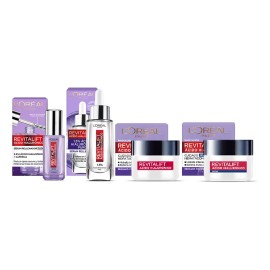 Kit L'Oréal Paris Revitalift Ácido Hialurónico Sérum rellenador facial Sérum Ojos Crema Día Crema Noche 4 piezas Hidrata intensamente y rellena líneas de expresión aprobado por dermatólogos