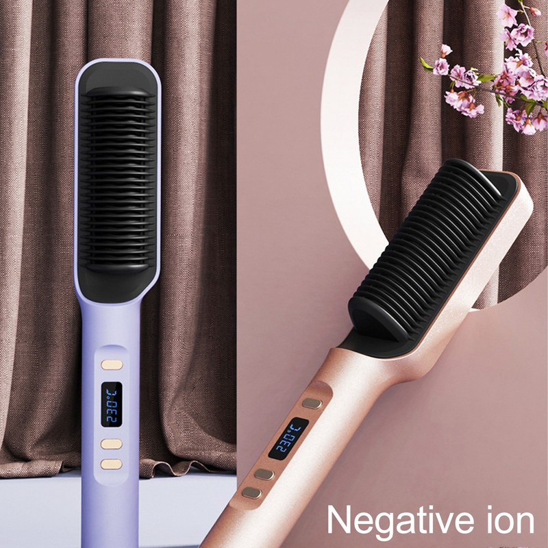 Hair Straightening Brush PTC Even Heating LCD Hair Straightener Brush
