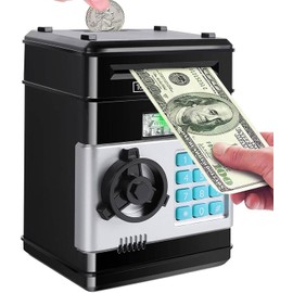 Piggy Bank Electronic Cash Coin Can ATM for Kids Toy, Safe Coin Banks Money Saving Box Password Code Lockfor Kids,with Music,Boys Girls Christmas Birthday Hot Gift Black