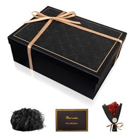 TAIHOBO Gift Box with Lid, Foldable Gift Box Birthday, Filling Material Gift Box with Raffia Ribbon Greeting Cards, Rectangular Gift Box for Gift Wrapping, Birthday for Weddings (Black)