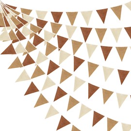 32Ft Brown Party Decorations Boho Pennant Banner Ombre Brown Fabric Triangle Flag Linen Bunting Garland Streamers for Woodland Teddy Bear Jungle Rustic Baby Shower Birthday Home Nursery Outdoor Decor