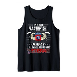 Proud Wife Army US 82nd Airborne Veteran Flag Patriotic Tank Top