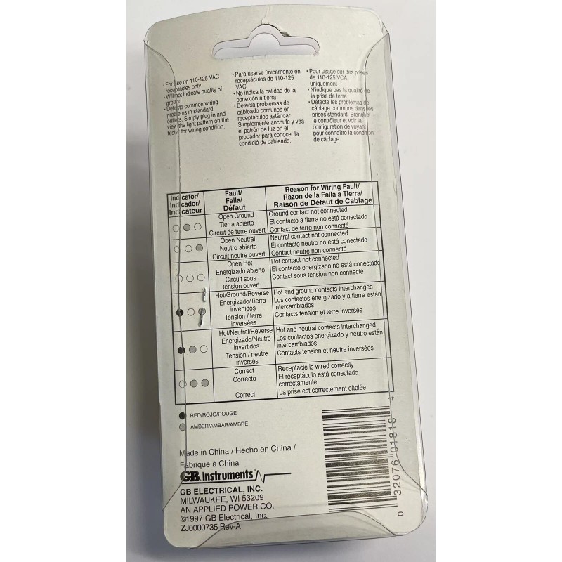 GB INSTRUMENTS GB GRT-500A RECEPTACLE TESTER YELLOW