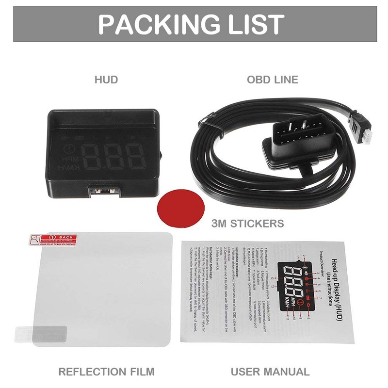 3.5" Car HUD Head Up Display with OBD2/EUOBD Interface Plug