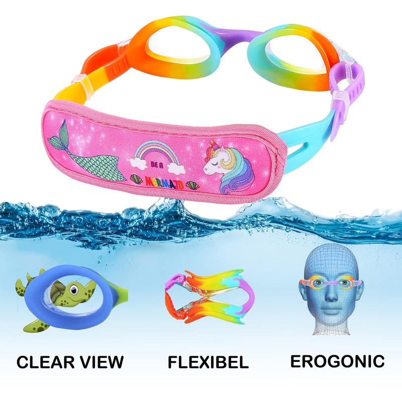 RUIGAO Kids Swim Goggles Age 3-8, Child Goggles Fbaric Strap,