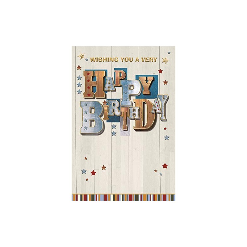 Open Male Birthday Card - Blue Brown Writing with Gold