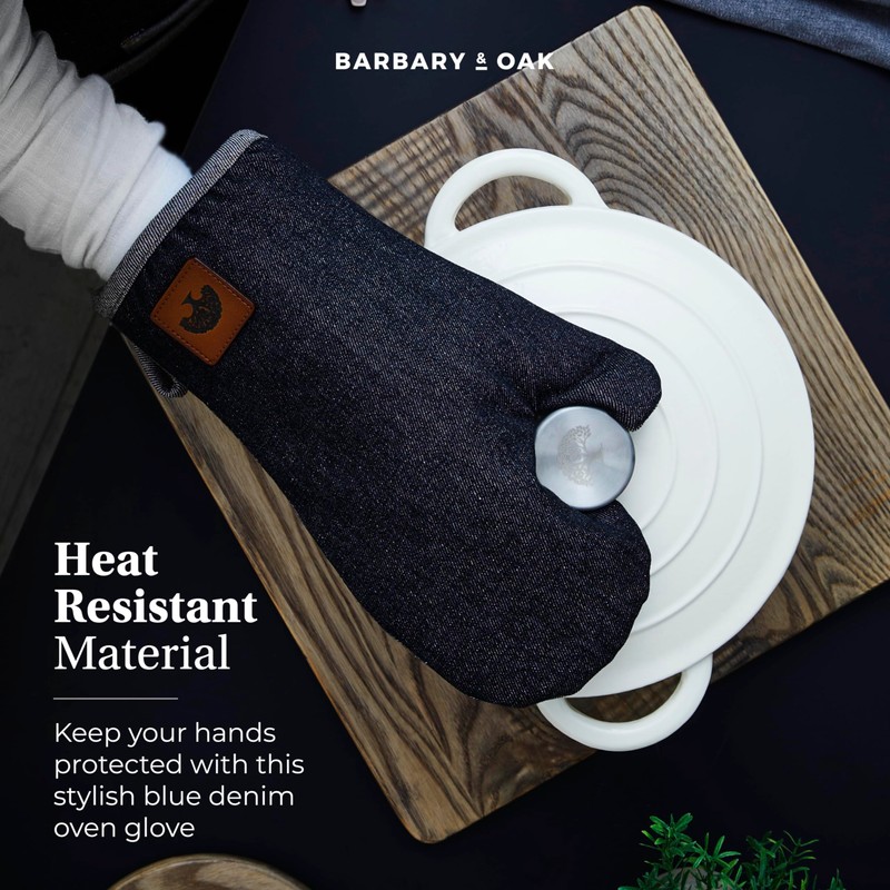 BO877001 Barbary & Oak Denim Single Oven Glove with Leather