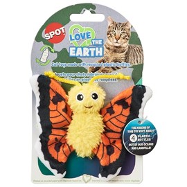SPOT Love The Earth Butterfly Cat Toy - Eco Friendly Catnip Toy Made with Recycled Plastic Bottles, Soft, Plush, Bright Colored Classic Toy for Indoor Cats and Kittens - 4 inch, Assorted Colors