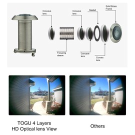 TOGU TG3016YG-SN Brass UL Listed Solid Brass HD Glass Lens 220-degree Door Viewer Peephole with Heavy Duty Privacy Cover for 1-3/8" to 2-1/6" Doors, Brushed Satin Nickel Finish