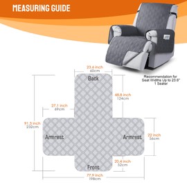 VANSOFY 100% Waterproof Recliner Chair Covers, Recliner Cover Non-Slip Dog Chair Cover Furniture Protector Washable Slipcover with Pocket, Elastic Straps for Pets, Dogs(Gray, 23.6")