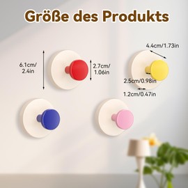 Aartner Pack of 4 Hooks with Suction Cup, Colourful Suction Cup Hooks for Children's Room, No Drilling, Hooks No Drilling, Extra Strong Multi-Purpose Hooks, Wall Hooks, Can Be Used on Bathroom