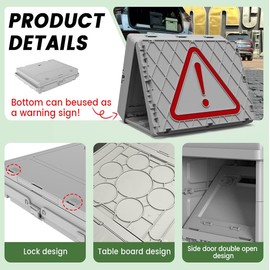 Multifunctional 3 in 1 Camping Folding Storage Box with Table, Handle Collapsible Bins Box and Warning Signs，Storage Bins With Lids 16.5L Camping Storage for Garage, Beach, Backyards, Picnic
