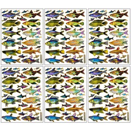 PARITA Stickers Glitter Bass Fish Largemouth Cartoon Waterproof Label Sticker Art Decals Crafts Scrapbook for Kids Teachers Boys Girls Teens Adults (Pack 6 Sheets.) (01)
