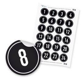 Advent Calendar Numbers 4 cm Number Stickers 1-24 Black White Number High Gloss