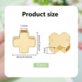 BENECREAT 60Pcs Real 18K Gold Plated Spacer Bead, Brass Crucifix Cross Beads Metal Loose Spacer Beads Jewelry Findings for Earring Bracelet Necklace Jewelry Making