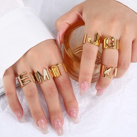 Sora Tuki A Initial Ring Gold Letter Ring Gold Initial Rings for Women Chunky Gold Rings for Women Adjustable Rings Initial Jewelry