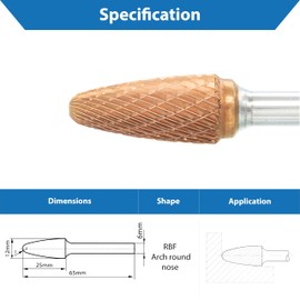 Ultra Co Coated Carbide Burr 12mm (Metric) Diameter with 6mm Metric Shank, (Specially with Chipbreaker) TJR... (Tree)