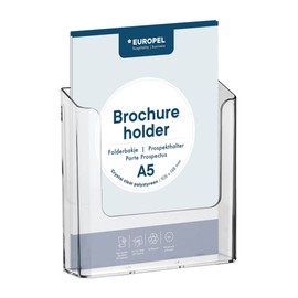 Europel A5 Clear Acrylic Leaflet Holder Wall Mounted Dispenser Display Stand Menu Leaflet Restaurant Hotel Office Shop